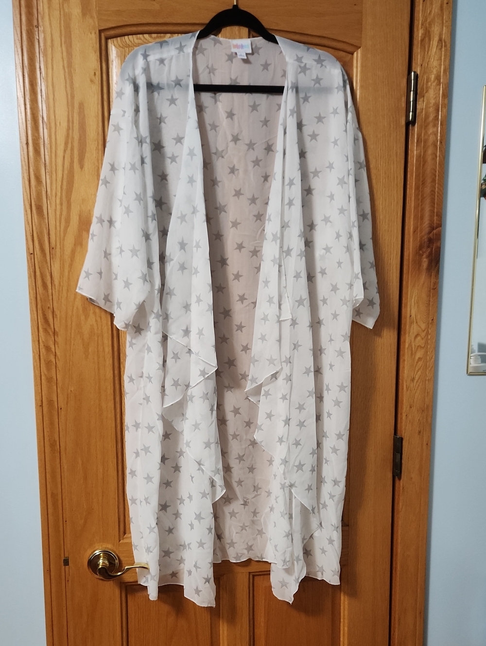 LuLaRoe White Sheer Star-Print Duster Cardigan